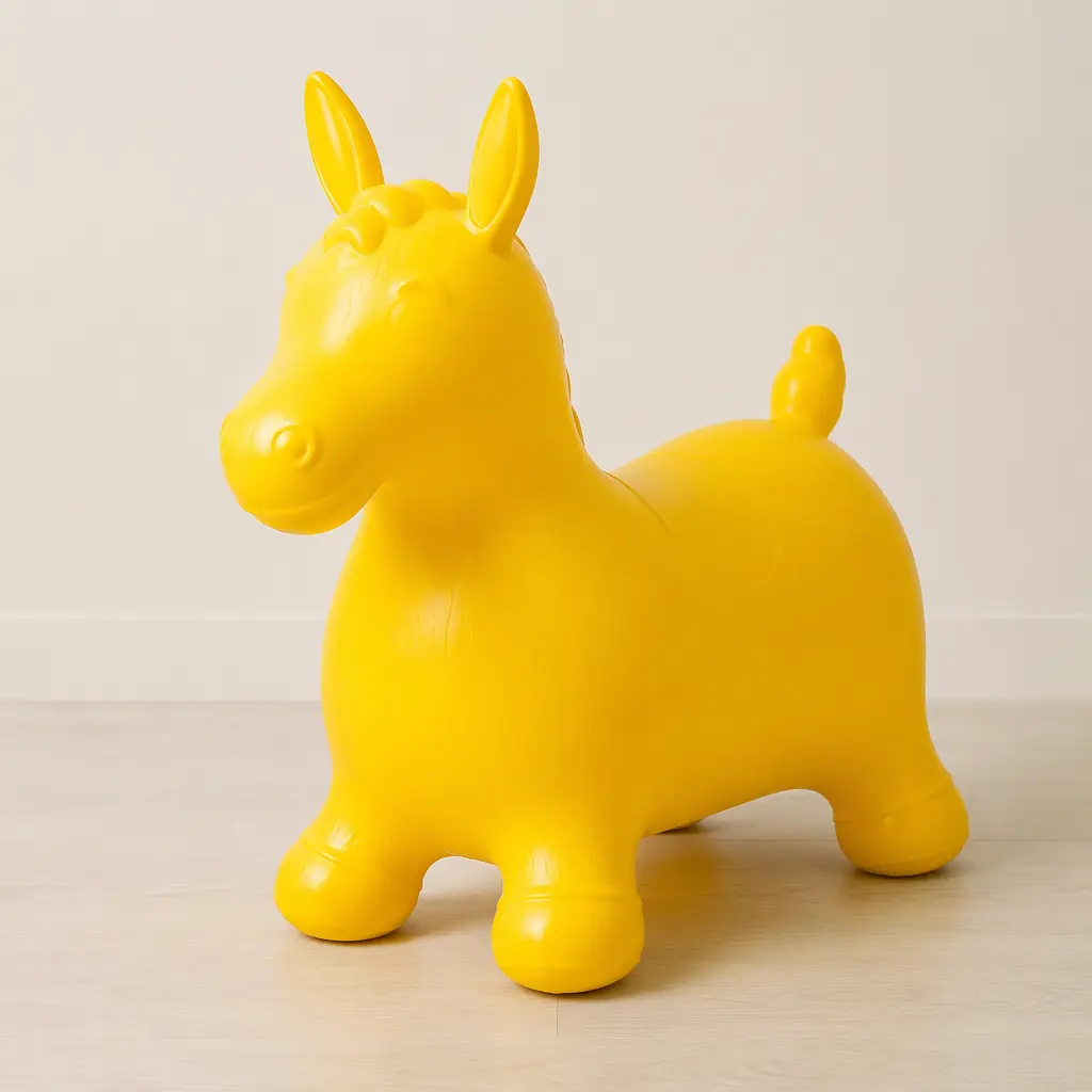 Inflatable hopping horse toy in a clean studio setting