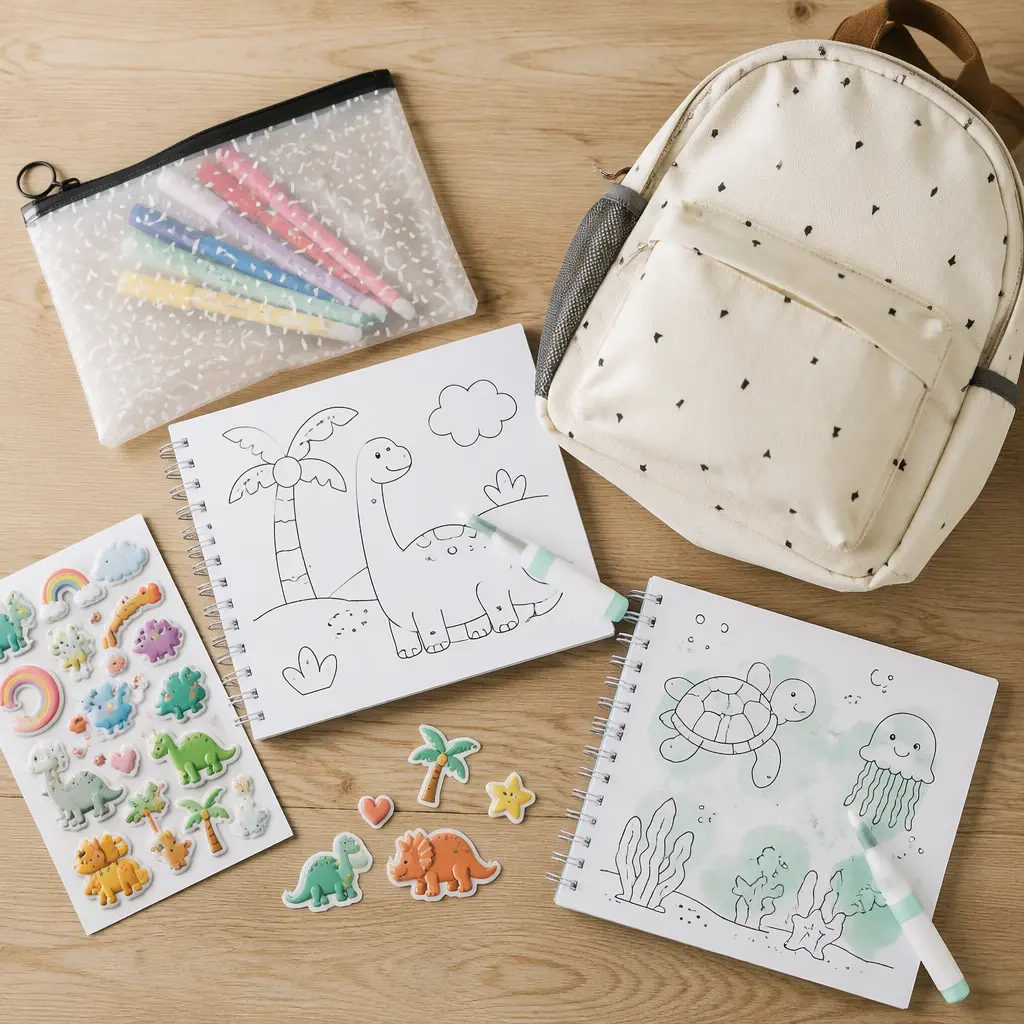 Portable preschool craft activities packed for travel