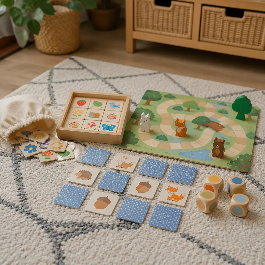 Different styles of beginner board games for preschool children