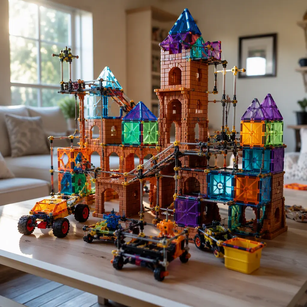 Large hybrid construction built from multiple compatible toy systems