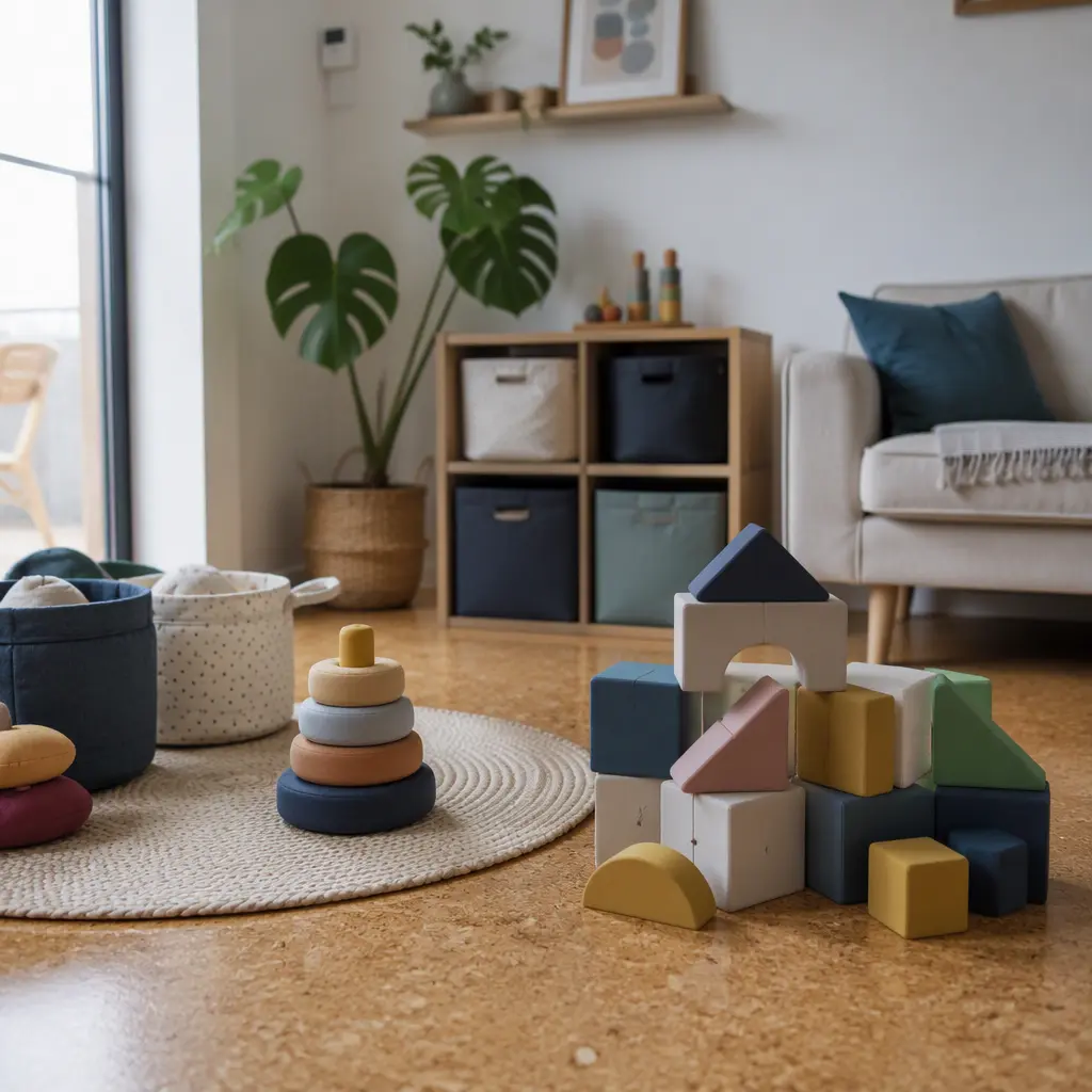 Soft quiet play toys in a small apartment living room
