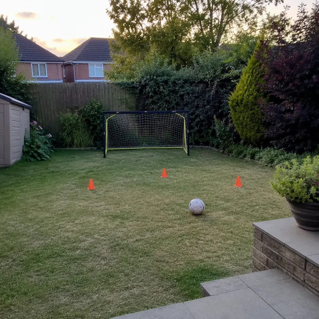 Compact backyard soccer practice setup with child-sized goal