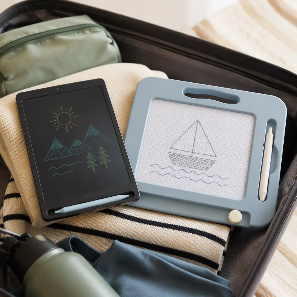 Portable drawing toys packed inside a travel bag