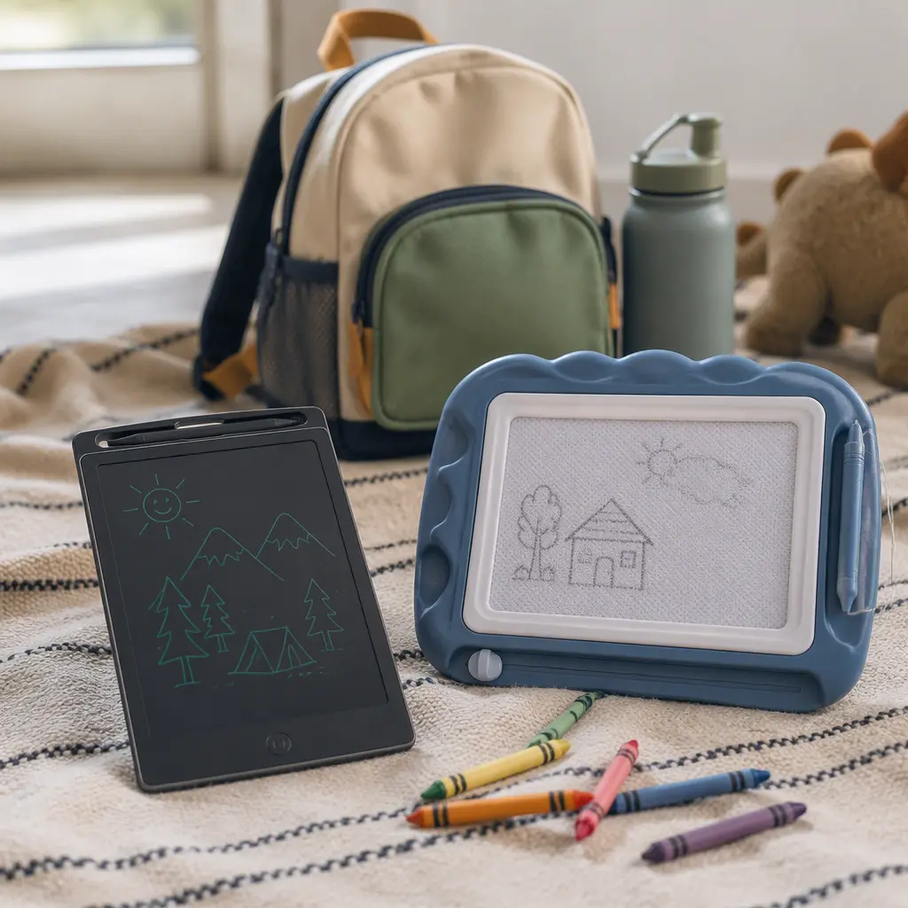 LCD doodle board and magnetic drawing board packed for family travel