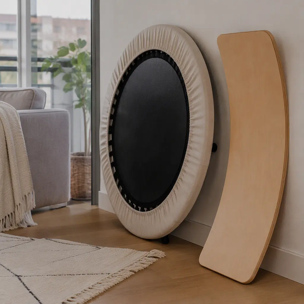 Compact indoor active toys stored neatly in a small apartment