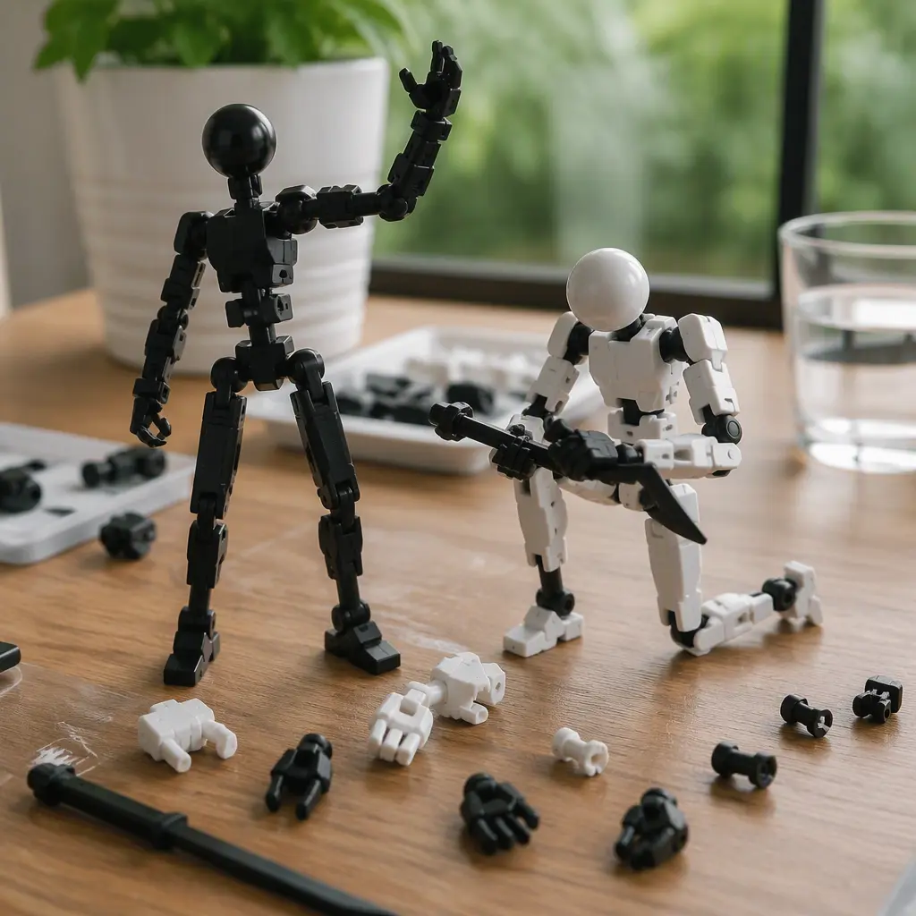 Articulated figure kits being assembled with interchangeable parts