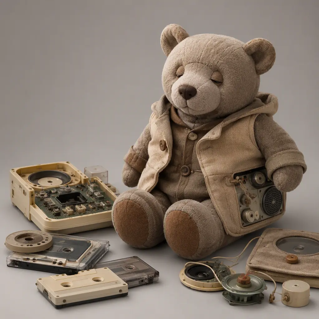 Modern and vintage-inspired storytelling bear with retro audio accessories