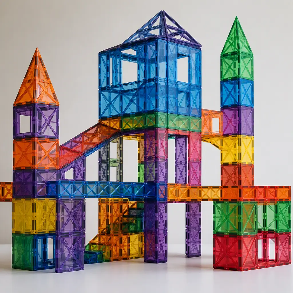 Large magnetic tile construction arranged like a modern architectural model
