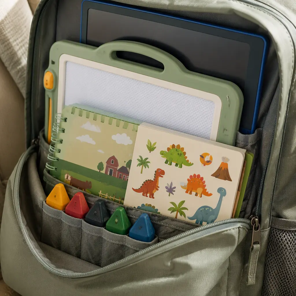 Compact reusable art supplies packed neatly for travel