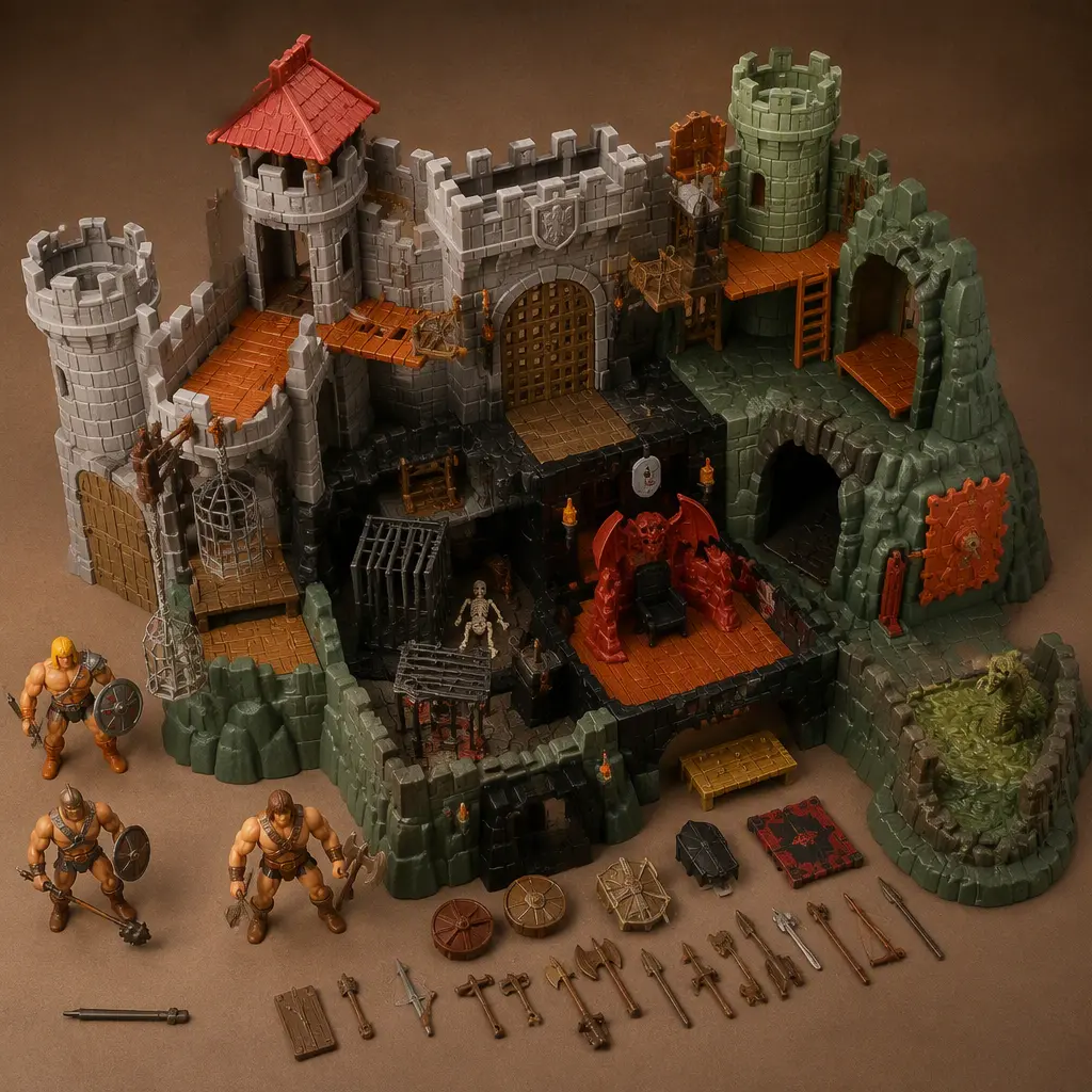 Fantasy fortress playset with generic fantasy action figures and accessories