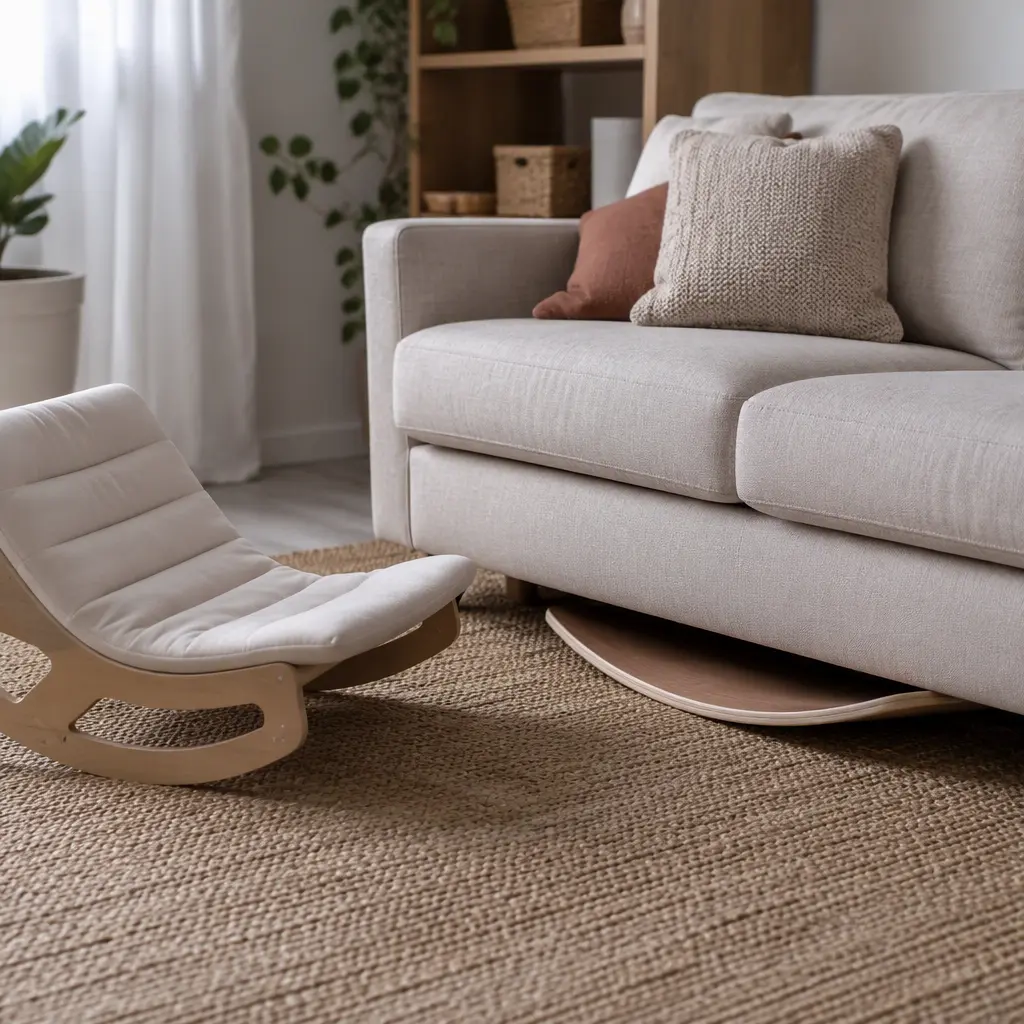 Indoor sensory toys stored neatly in a living room
