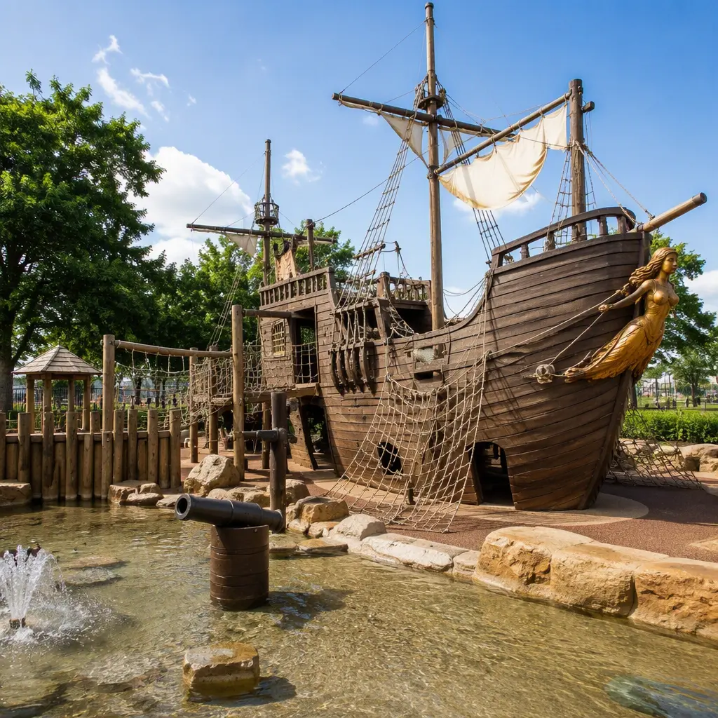 Outdoor pirate-themed adventure play area inspired by classic pretend-play toys