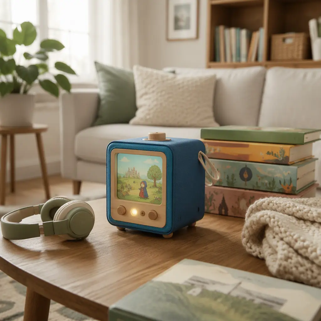 Connected storytelling toy in a family play area