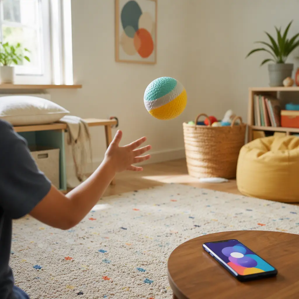 Sensor-equipped foam ball used during an indoor active game