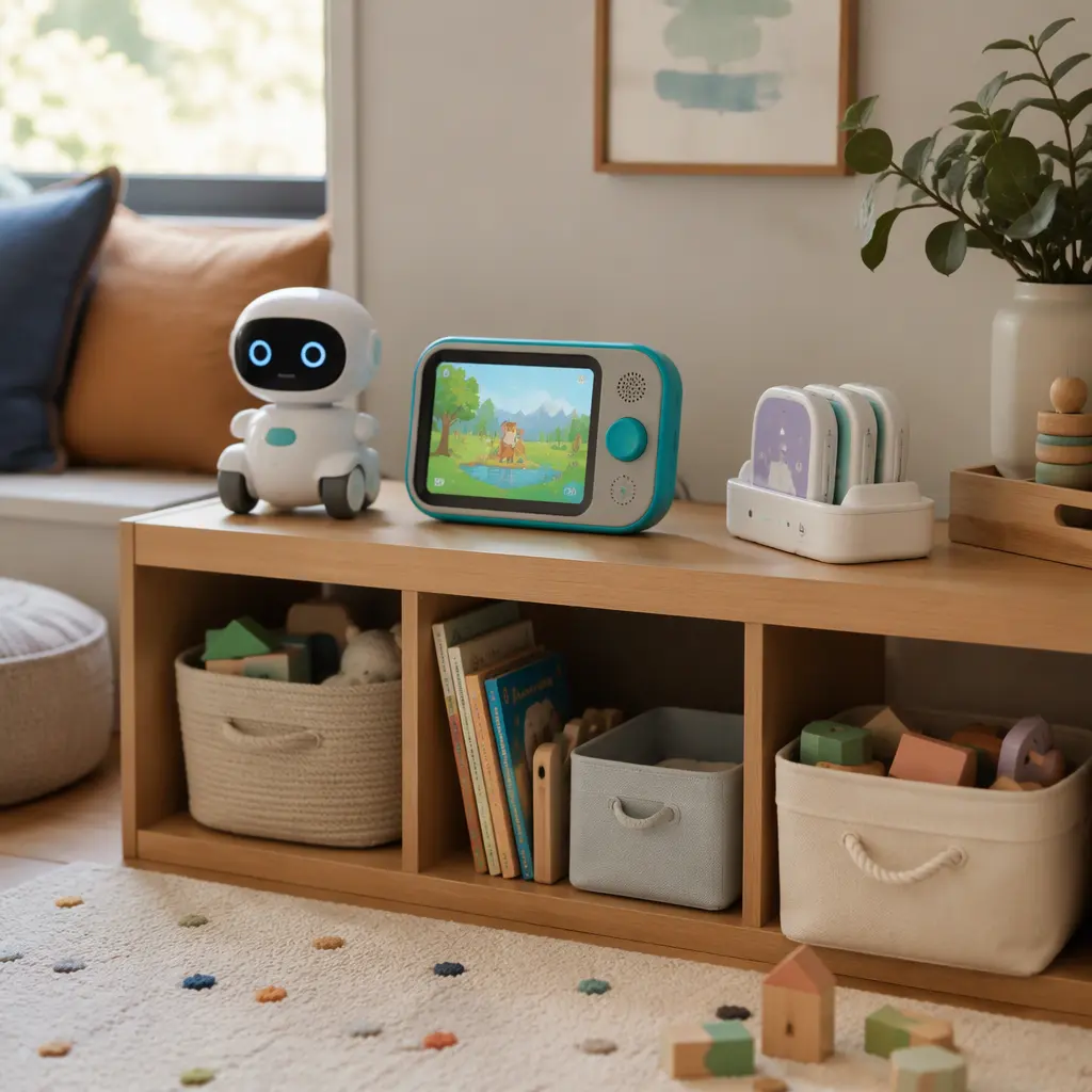 Connected preschool toys stored neatly in a shared playroom