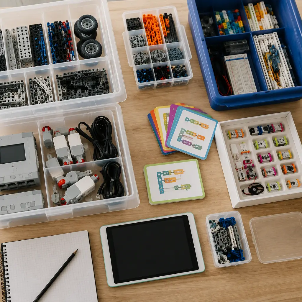 Organized storage setup for connected STEM toys and accessories