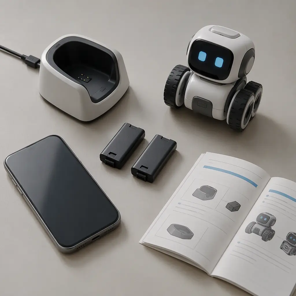 Accessories and charging equipment for connected toys arranged on a table