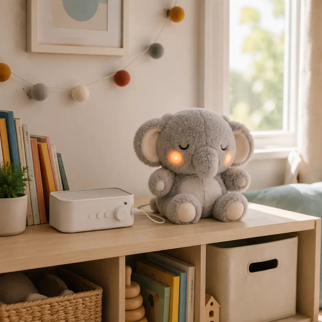 Interactive audio and plush toys displayed in a child's bedroom