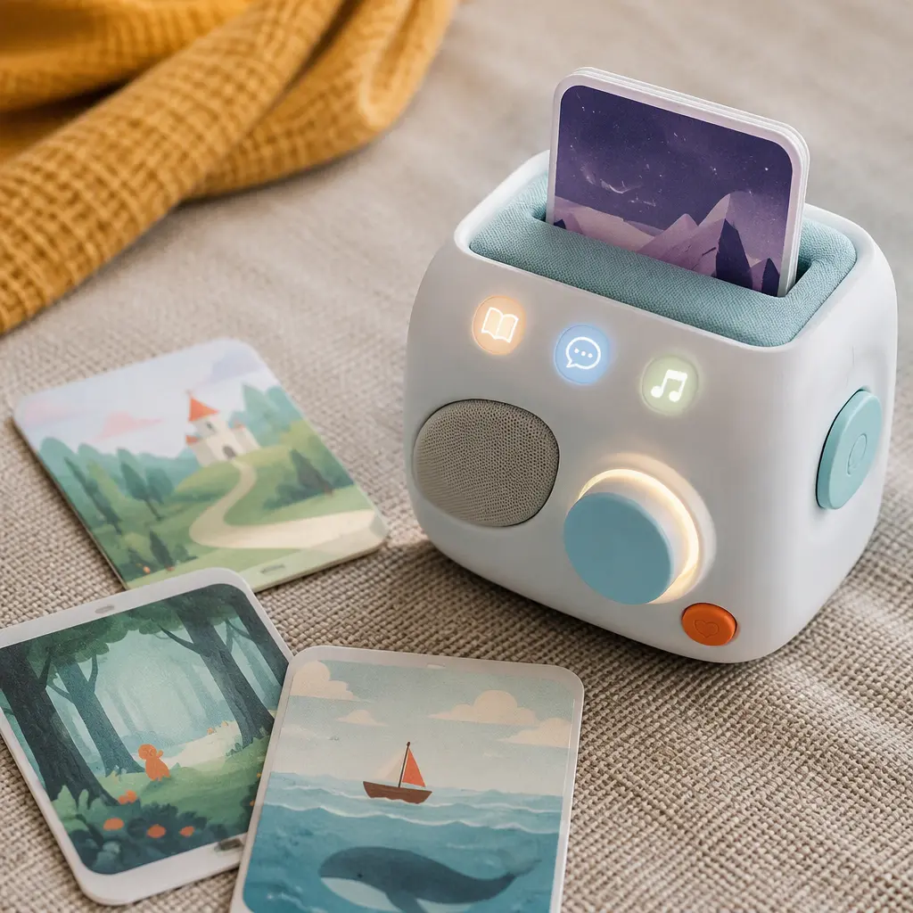 Connected storytelling toy with glowing controls and story accessories