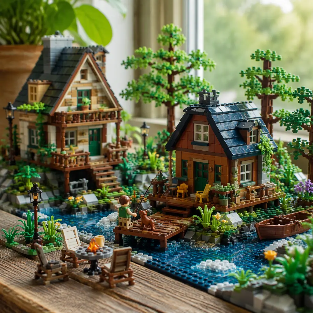 Brick-built woodland neighbourhood with miniature furniture and nature details