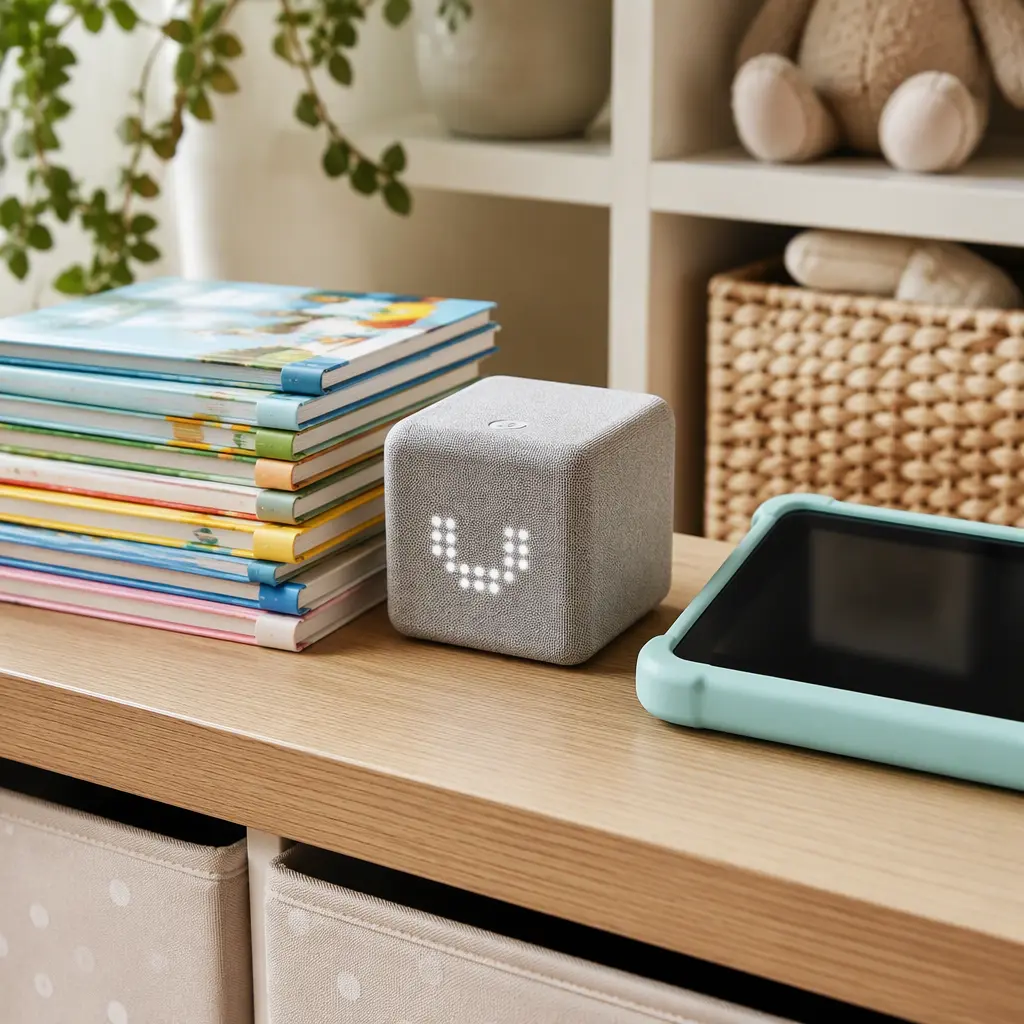 Children's books with an AI reading cube and child-safe tablet