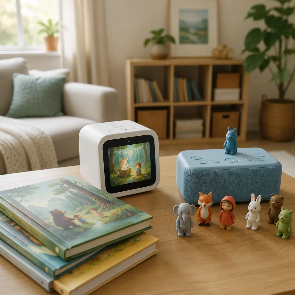 Reading-focused AI cube and audio storytelling box with children's books