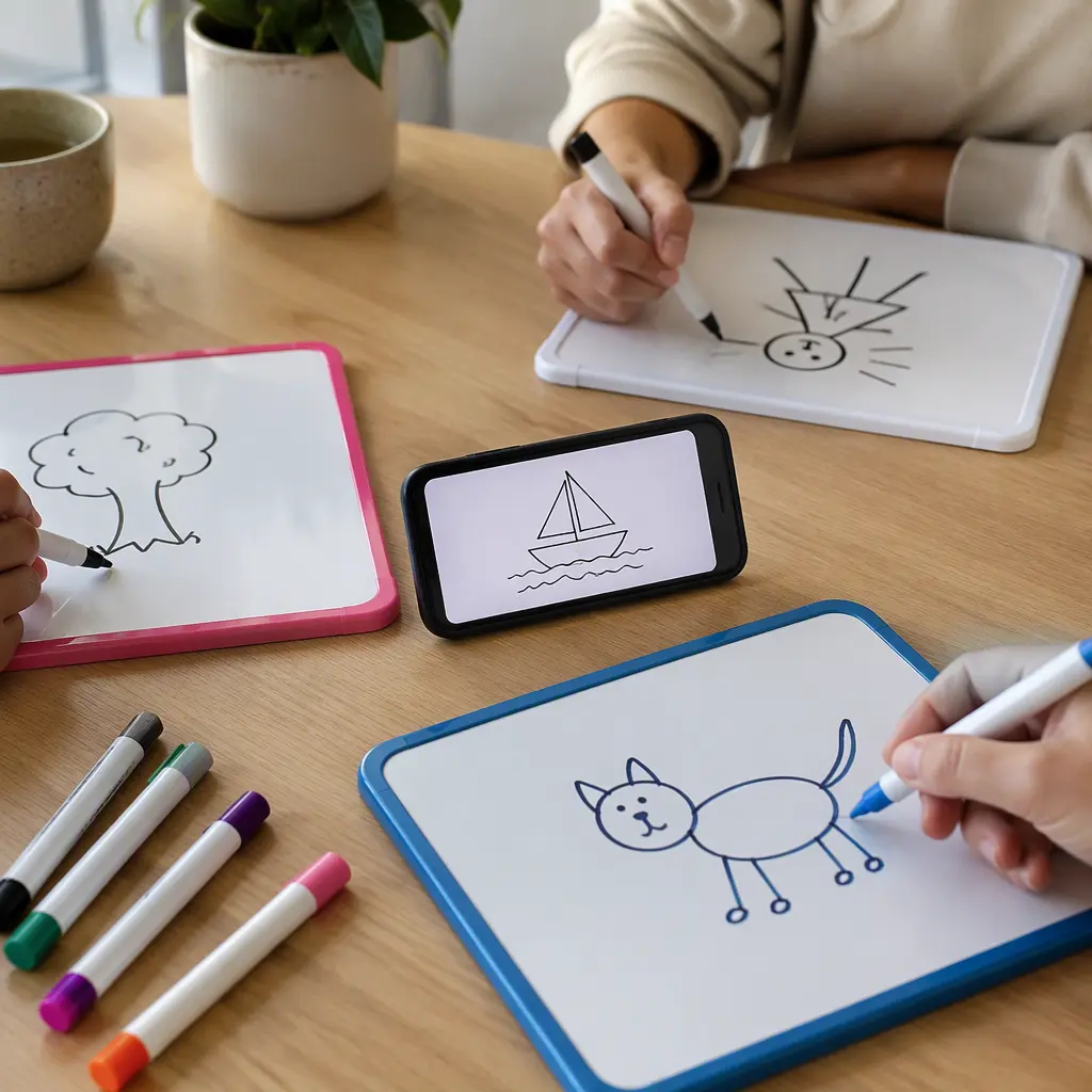 A modern drawing game using a mobile device to scan player sketches