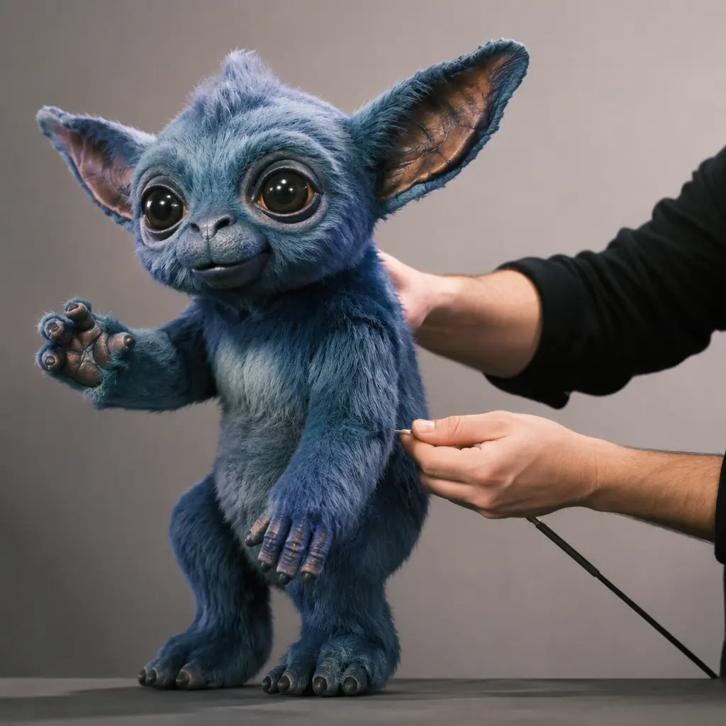A premium animatronic puppet toy with expressive features displayed in a studio setting.