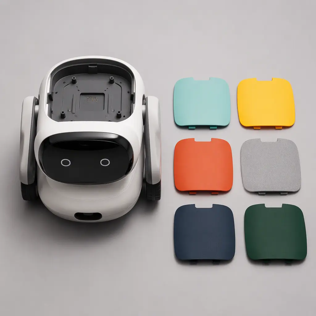 Programmable robot with removable modular accessories arranged on a studio surface